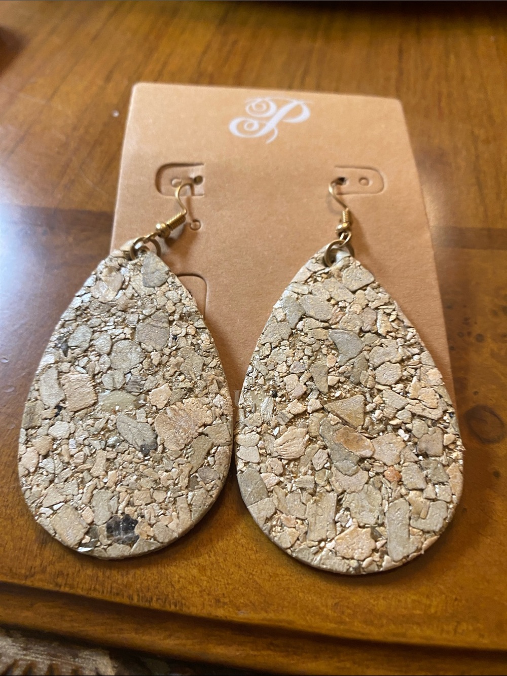 Plunder Gold-Tone Cork Teardrop Earrings
